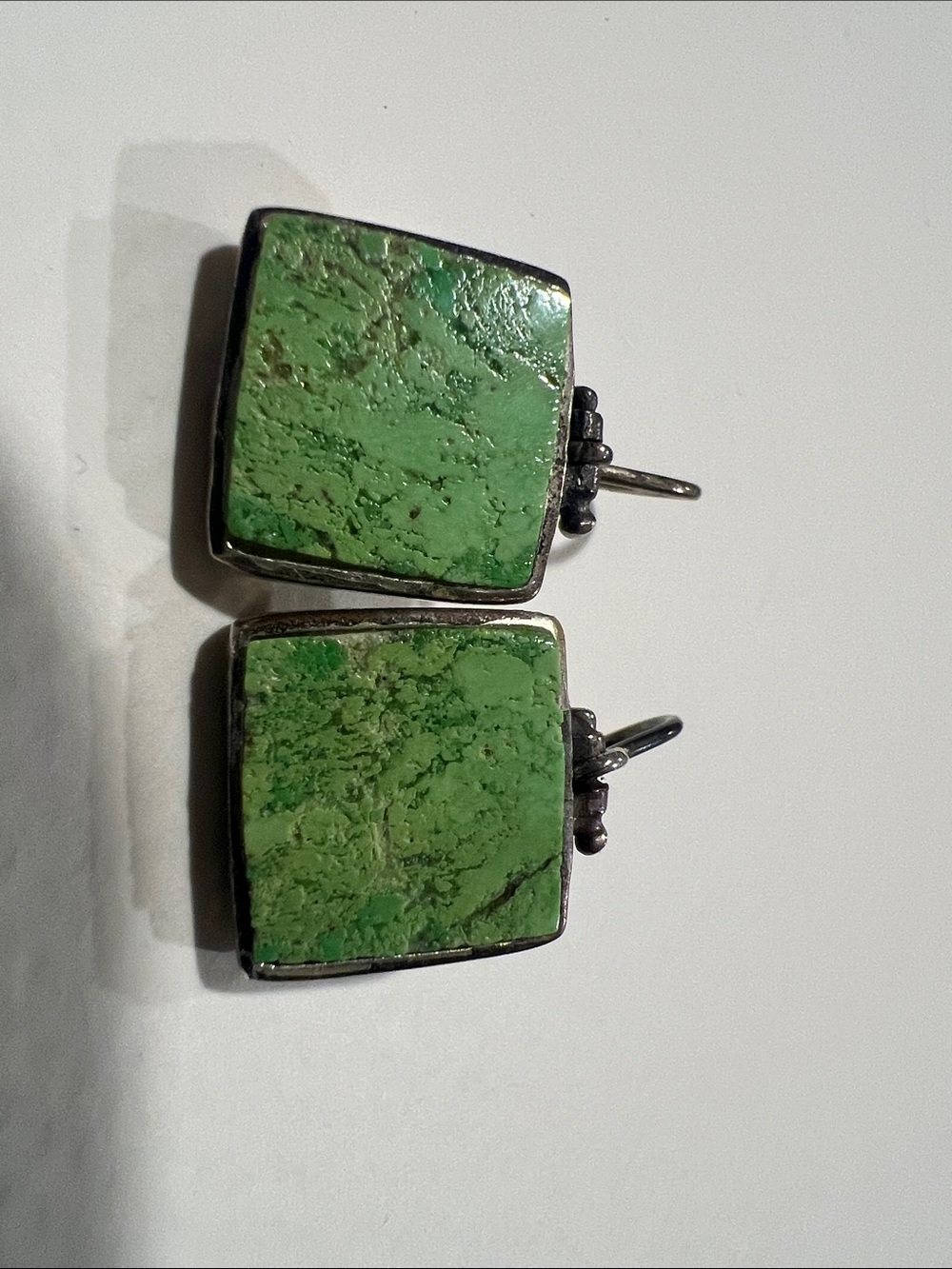 Sterling Silver Green Square Stone Drop Earrings - Picture 3 of 5